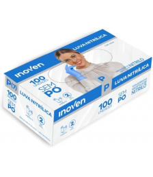 Luva nitrílica azul SEM PÓ TAM P c/100un INOVEN