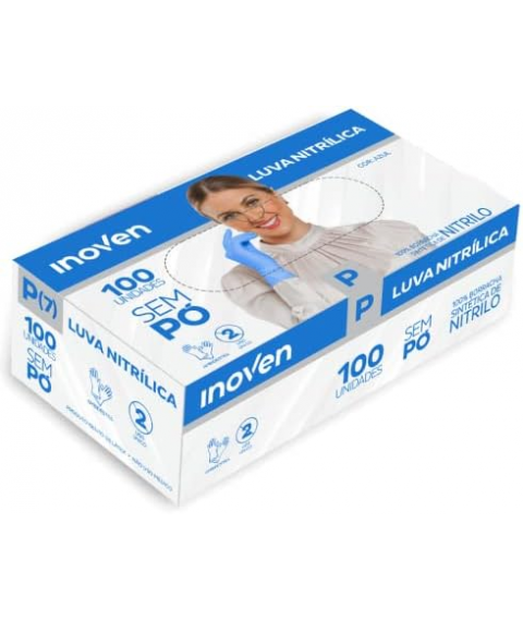 Luva nitrílica azul SEM PÓ TAM P c/100un INOVEN