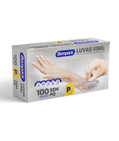 Luva vinil sem pó TAM P c/100un BOMPACK