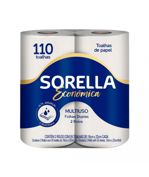 Papel toalha cozinha c/2 rolos c/55 folhas Sorella 