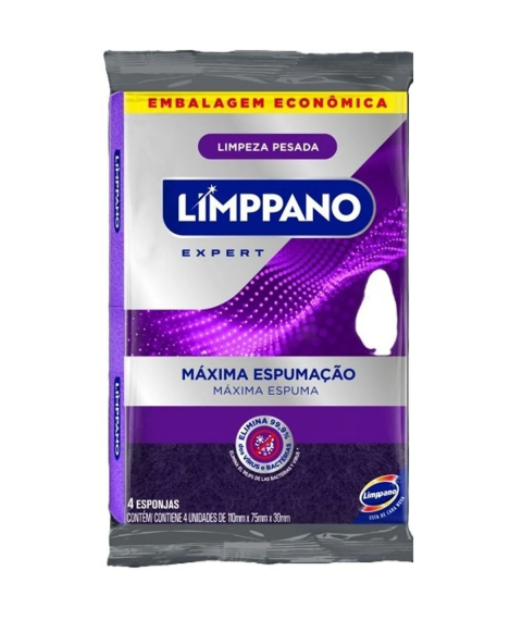 Esponja de louça c/4 antiviral roxa Limppano