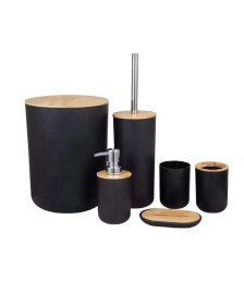 Conj. banheiro bambu 6 peças PRETO Plasvale 