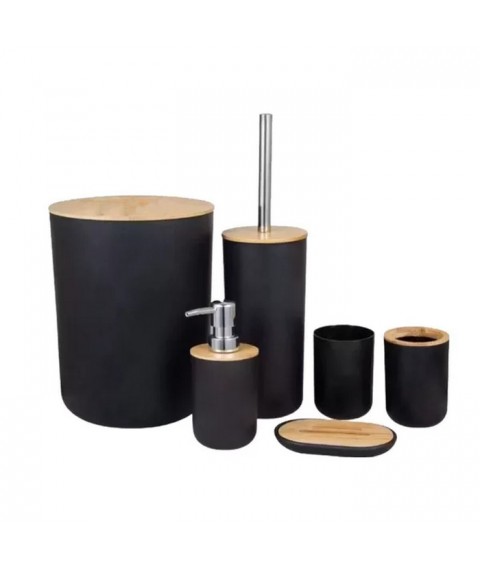 Conj. banheiro bambu 6 peças PRETO Plasvale 
