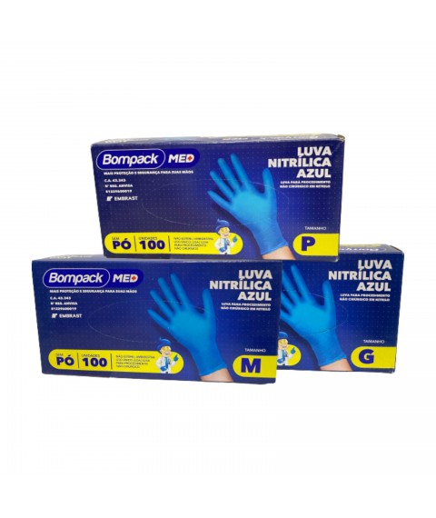 Luva nitrilica azul SEM PO c/50 pares G