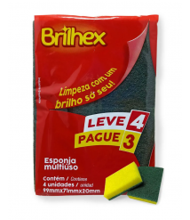 Esponja de louca dupla face c/4 Brilhex Alklin 