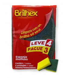 Esponja de louca dupla face c/4 Brilhex Alklin 