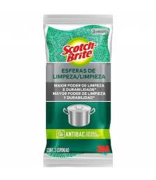 Esponja de louça c/3 verde c/esfera Scoth Brite
