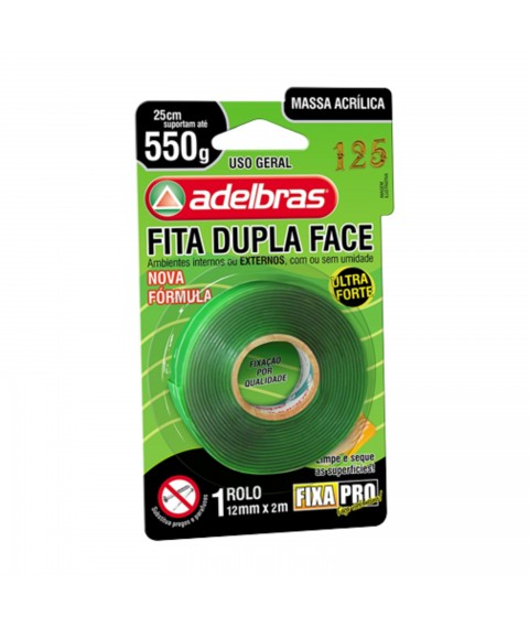 Fita dupla face transparente 12mm x 2 mt (verde) Adelbras