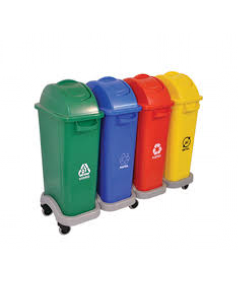 Conj de lix. 50lt c/4 c/t basculante + 4 suporte + 8 rodas Bralimpia