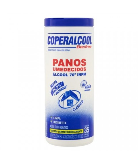 Pano umedecido c/alcool CLASSICO Bacfree 70° Coperalcool 50