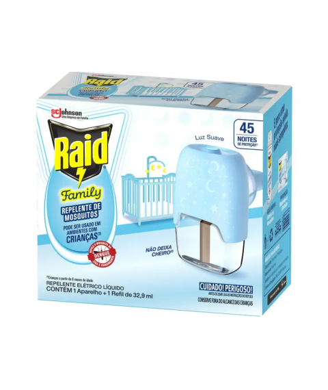 Inseticida 45 noites aparelho + refil Raid 32,9 ml FAMILY 