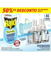 Inseticida 45 noites REFIL c/2 und refil Raid 32,9 ml FAMILY 