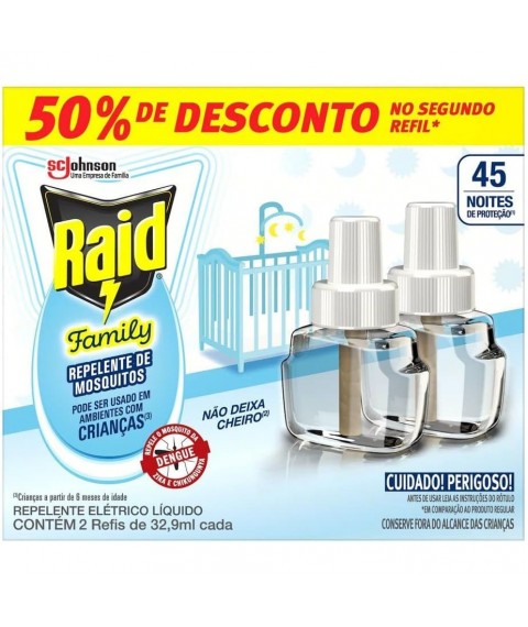 Inseticida 45 noites REFIL c/2 und refil Raid 32,9 ml FAMILY 