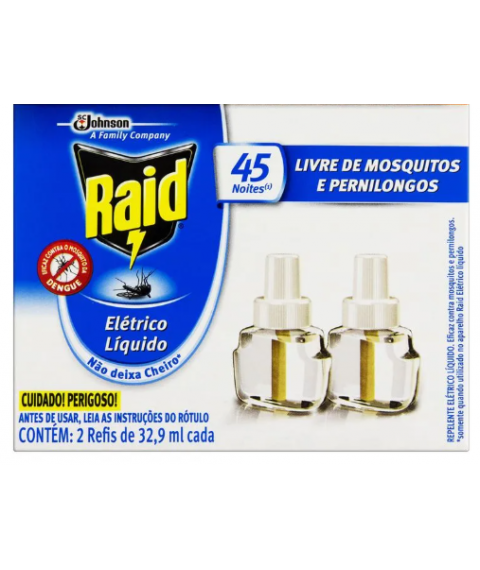 Inseticida 45 noites REFIL c/2 und Raid 32,9 ml