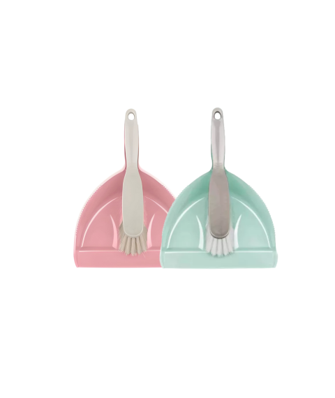 Pá de lixo + espanador plástico rosa grande1506 Plasvale