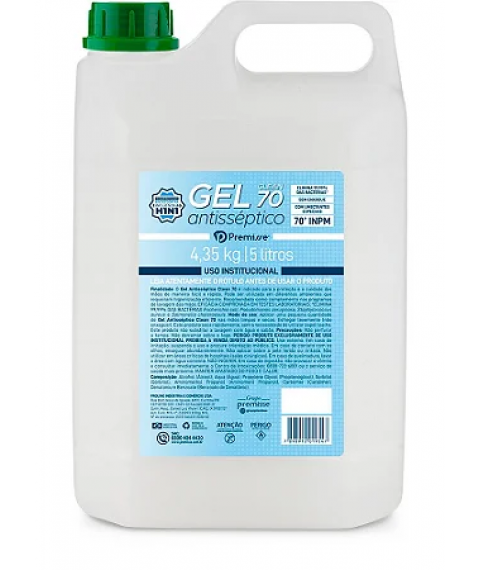 Álcool em gel 5 lt 70º umectante especiais Premisse