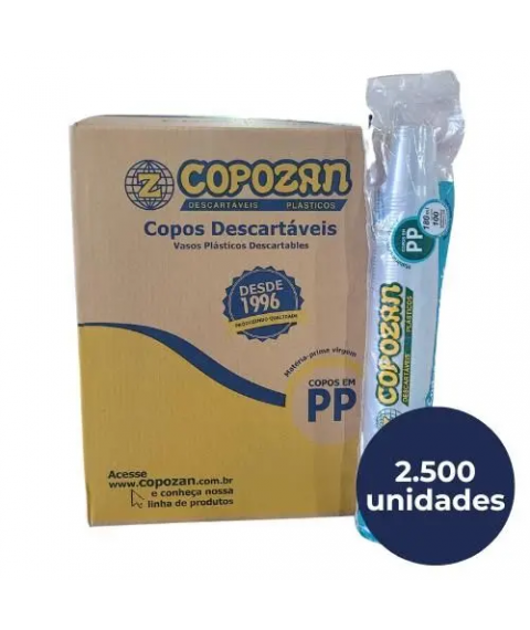 Copo descartável água 180 ml cx c/2500 und Copozan